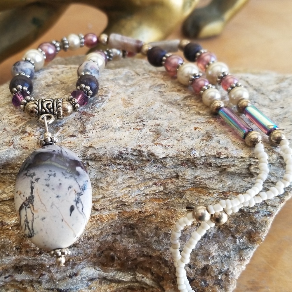 Handmade Natural gemstone and crystal necklace